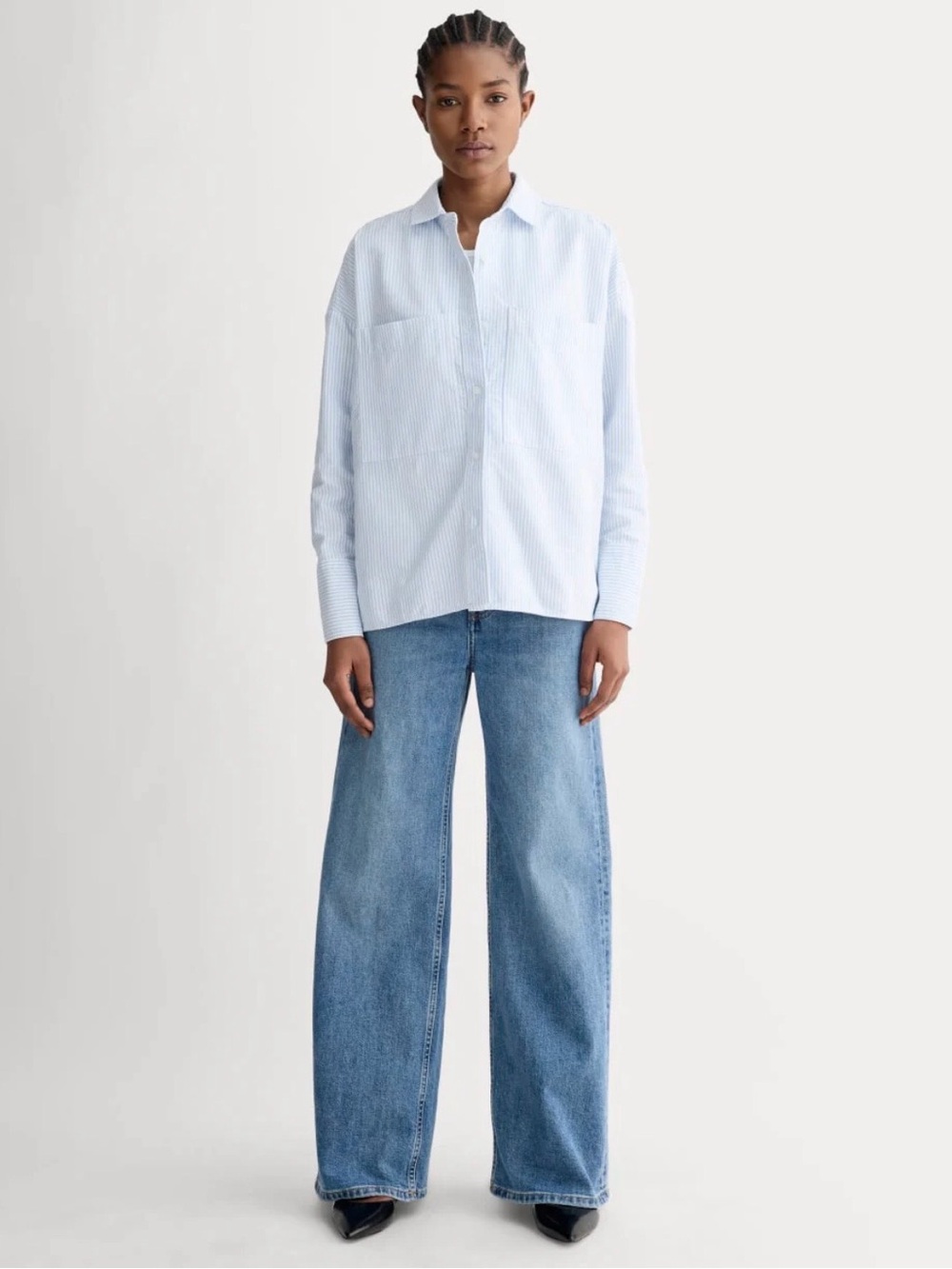 NWT! | EVERLANE Women’s The Boxy Oxford in White / Blue Stripe | Size XXS - Picture 2 of 16